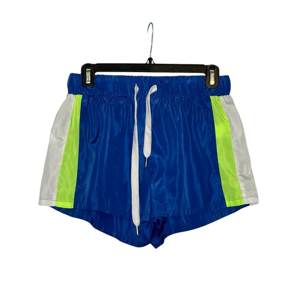 Fashion Nova blue white color block running shorts size M
